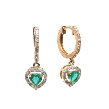 Emerald Heart and Diamond Mini Huggies Earrings