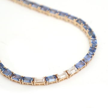 Blue Sapphire Diamond Octagon Tennis Necklace