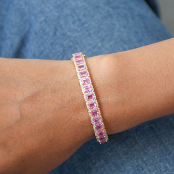 Pink Sapphire & Diamond Bangle Gold | Elegant Gemstone Bracelet