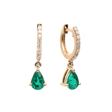 Emerald Pear Diamond Mini Huggies Earrings