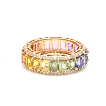 Rainbow Sapphire Emerald Cut Diamond Ring