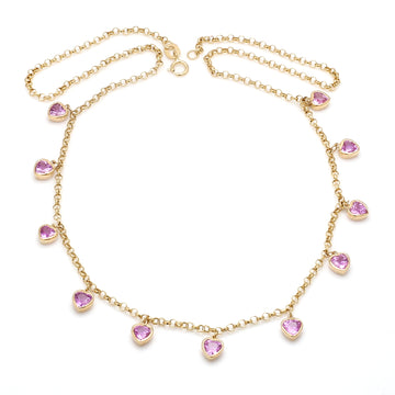 Pink Sapphire Heart Bezel Set Necklace