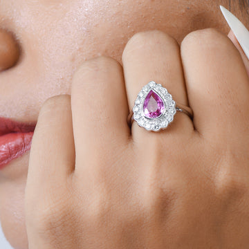 Pink Sapphire Pear Cut Diamond Ring