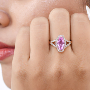 Pink Sapphire Fancy Shield Cut Diamond Ring
