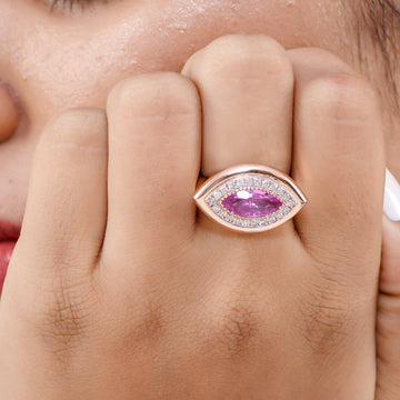 Pink Sapphire Marquise Diamond Big Chunky Ring