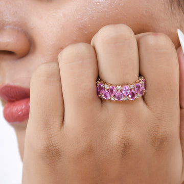 Pink Sapphire Pear Upside Down Eternity Band Diamond Ring