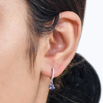 Blue Sapphire Pear Mini Huggies Earrings
