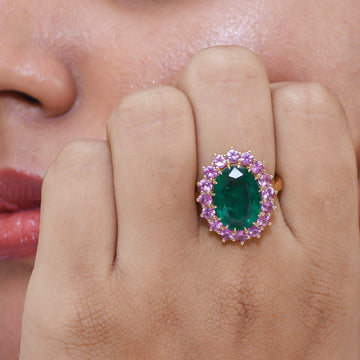 Pink Sapphire Emerald Oval Ring