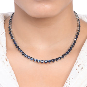 Blue Sapphire Heart Tennis Necklace