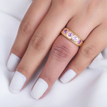 Pink Sapphire Five Heart Chunky Ring