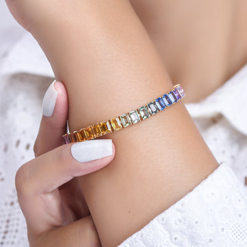 Rainbow Gemstone Emerald Cut Bracelet