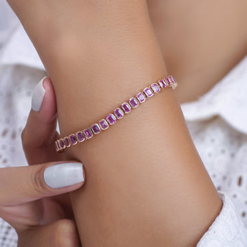 Pink Sapphire Emerald Cut Bezel Set Bracelet