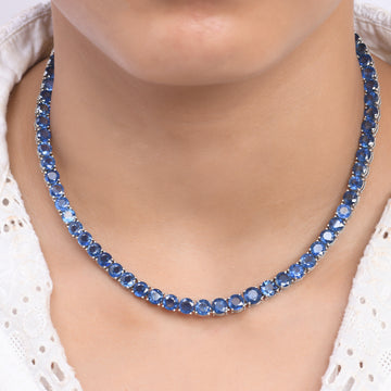 Blue Sapphire Big Round Tennis Necklace