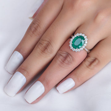 Big Emerald Diamond Halo ring