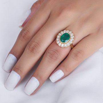 Emerald Diamond Oval Cluster Ring