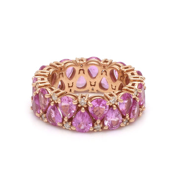 Pink Sapphire Pear Upside Down Eternity Band Diamond Ring
