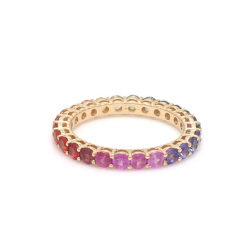 Rainbow Sapphire Round Shared Prong Ring