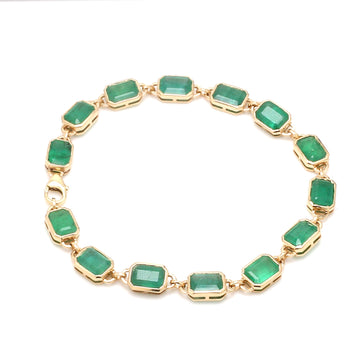 Emerald Bezel Set Link Chain Bracelet Gold