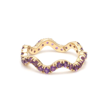 Amethyst Eternity Ring | 14K 18K Solid Gold Wave Band