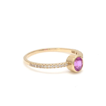 Pink Sapphire Bezel Ring with Diamond Band in Solid Gold