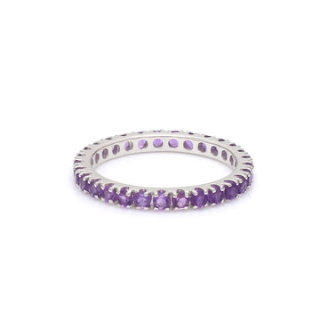 Amethyst Round Thin Eternity Band Ring