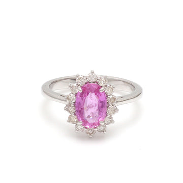 Pink Sapphire Oval Halo Diamond Ring