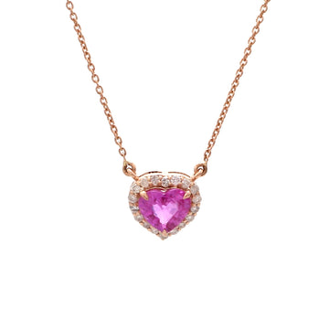 Pink Sapphire Heart With Diamond Pendant Gold