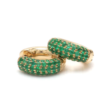 Emerald Pavé Chunky Hoop Earrings in Solid Gold