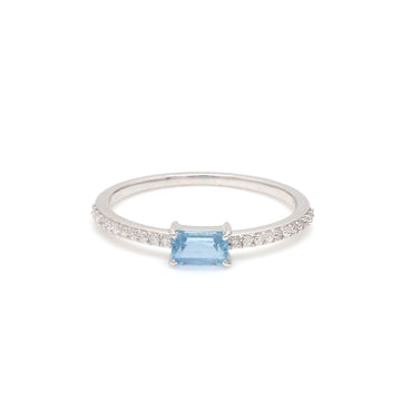 Aquamarine Octagon East West Diamond Ring