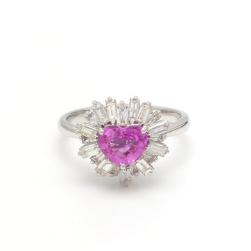 Pink Sapphire Heart Baguette Cut Diamond Ring