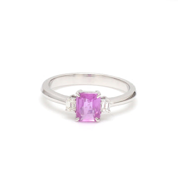 Pink Sapphire Emerald Cut Diamond Ring Gold
