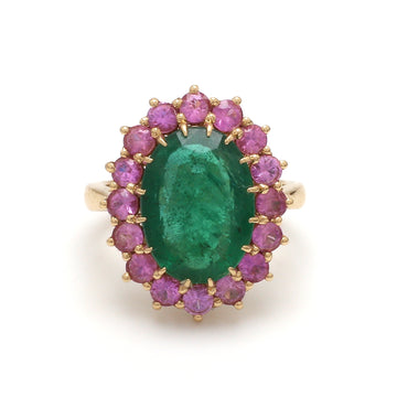 Antique Pink Sapphire Emerald Ring
