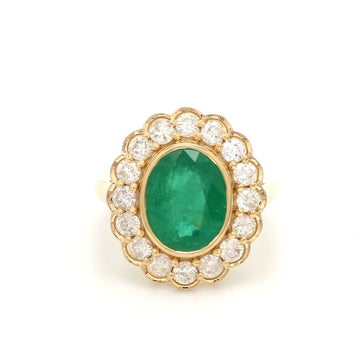 Emerald Diamond Oval Cluster Ring