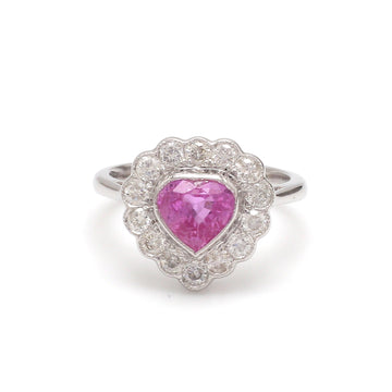 Pink Sapphire Heart Diamond Bezel Set Ring
