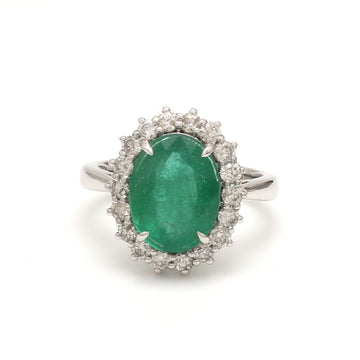 Big Emerald Diamond Halo ring