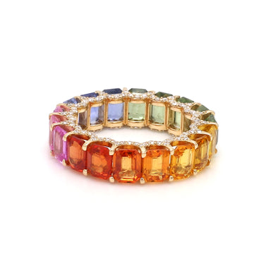 Rainbow Sapphire Emerald Cut Diamond Ring