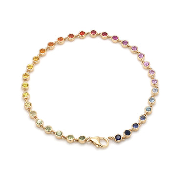 Rainbow Sapphire Round Link Chain Bracelet