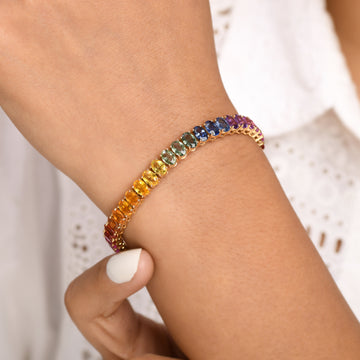 Rainbow Sapphire 6x4MM Oval Bracelet