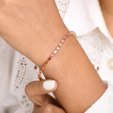 Rainbow Sapphire Baguette Bar Set Bracelet