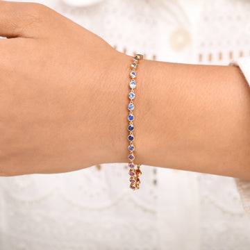 Rainbow Sapphire Emerald Link Chain Bracelet