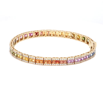 Rainbow Sapphire Princess Cut Diamond Bracelet