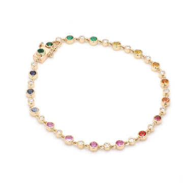 Rainbow Sapphire Round Diamond Link Chain Bracelet