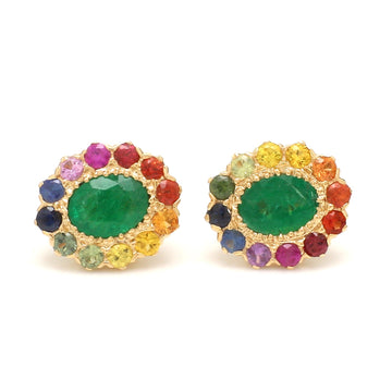 Emerald and Rainbow Sapphire Studs