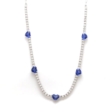 Heart Blue Sapphire and Diamond Necklace in White Gold – Elegant Tennis Chain Design