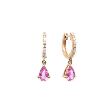 Pink Sapphire Pear Diamond Mini Huggies Earrings