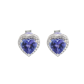 Tanzanite Heart Diamond Stud Earrings in 14K 18K White Gold – December Birthstone
