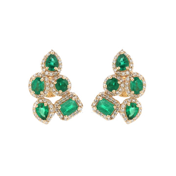 Emerald & Diamond Cluster Earrings Gold