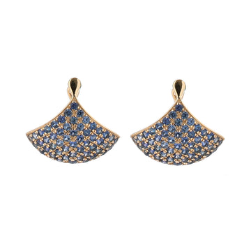 Blue Sapphire Crescent Hoop Earrings in Solid Gold – Pavé Huggie Style