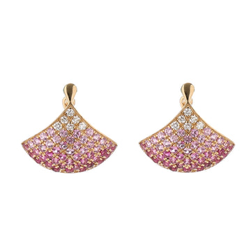 Ombre Pink Sapphire & Diamond Hoop Earrings in Solid Gold – Crescent Pavé Huggies