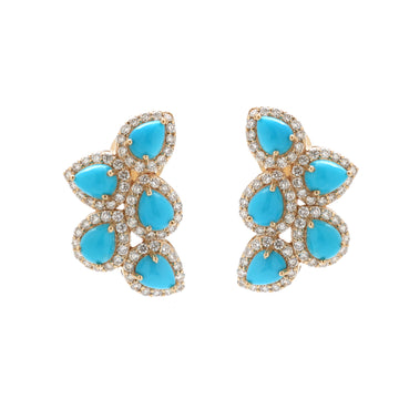 Turquoise Diamond Cluster Earrings Gold